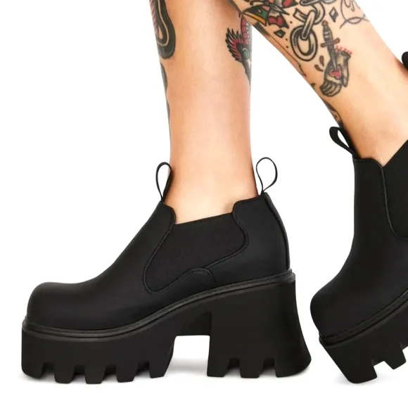 Dolls Kill Lamoda Black Platform Chunky Sole Shoes Goth Punk Over Lunch Size 8