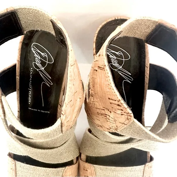 Donald J. Pliner Tan High-Heeled Cork Sandals with Elastic Straps Size 7.5