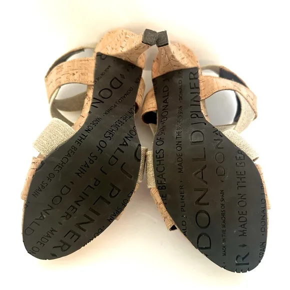Donald J. Pliner Tan High-Heeled Cork Sandals with Elastic Straps Size 7.5