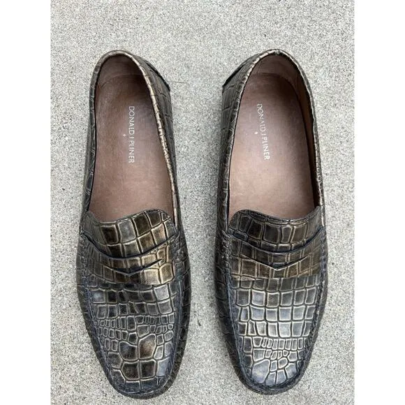 Donald J Pliner Vinco 3 Moccasins Loafers Shoes Mens Size 12 Bronze Croc Leather