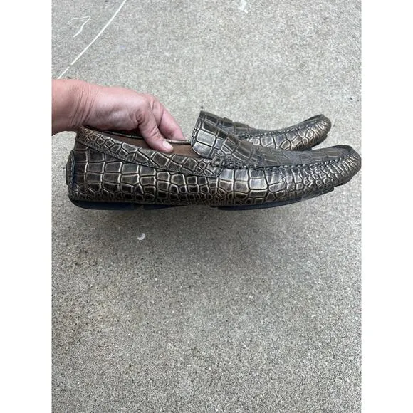 Donald J Pliner Vinco 3 Moccasins Loafers Shoes Mens Size 12 Bronze Croc Leather