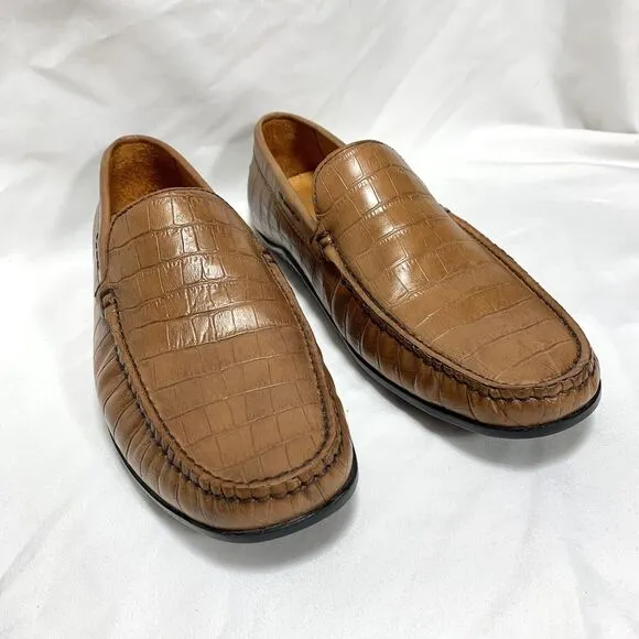 Donald J. Pliner Vinco Driving Loafers Mens Crocodile Embossed Tan Shoes Size 10