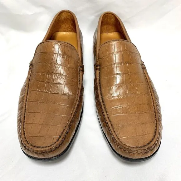Donald J. Pliner Vinco Driving Loafers Mens Crocodile Embossed Tan Shoes Size 10