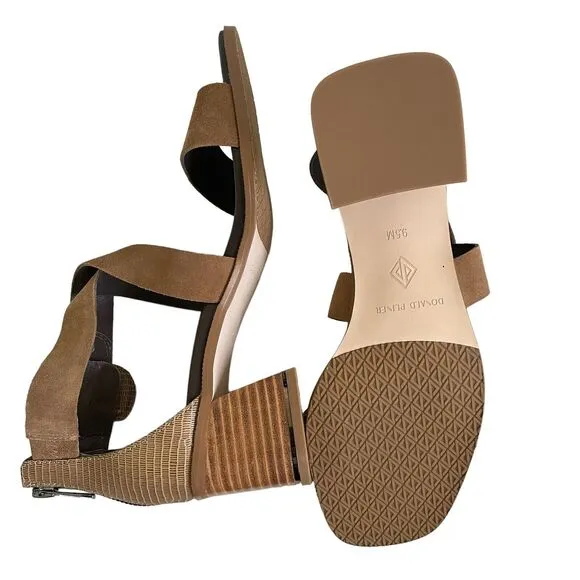 Donald Pliner Helen Sandals Size 9.5 Biscotti Beige Ankle Straps Calf Suede