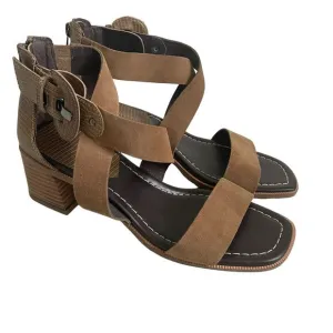 Donald Pliner Helen Sandals Size 9.5 Biscotti Beige Ankle Straps Calf Suede