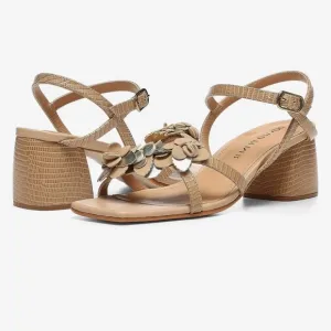 Donald Pliner Pira 82 Lizard Print Sand block heel leather flower accents Sz 8.5