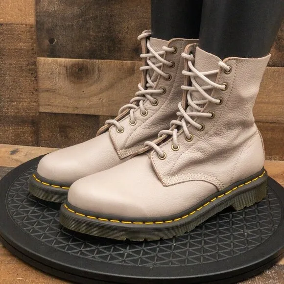 DR MARTENS 1460 PASCAL TAUPE WOMENS BOOTS RETRO COMBAT LEATHER CHUNKY SIZE 10