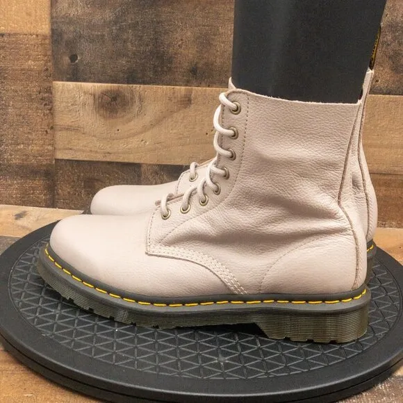 DR MARTENS 1460 PASCAL TAUPE WOMENS BOOTS RETRO COMBAT LEATHER CHUNKY SIZE 10