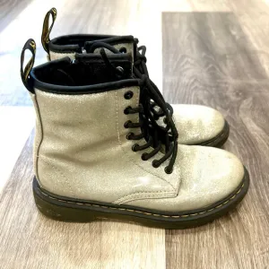 Dr Martens 1460 Silver Glitter Combat Boots Girls 1 8 Eye Lace Up Shoes Chunky