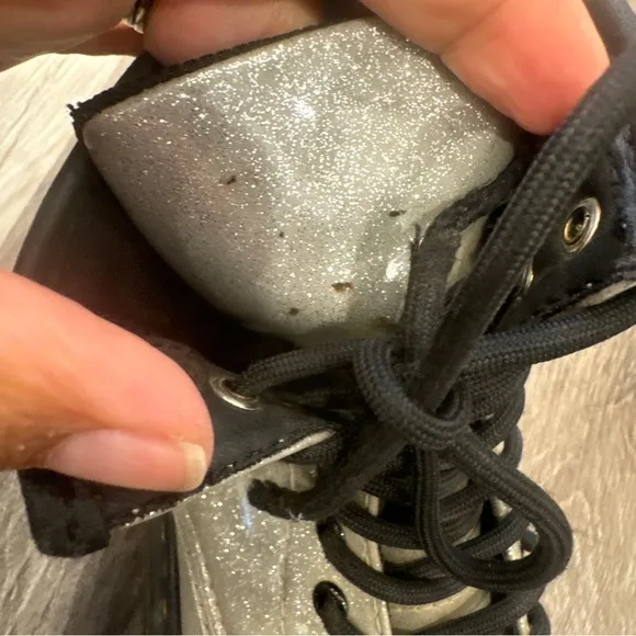 Dr Martens 1460 Silver Glitter Combat Boots Girls 1 8 Eye Lace Up Shoes Chunky