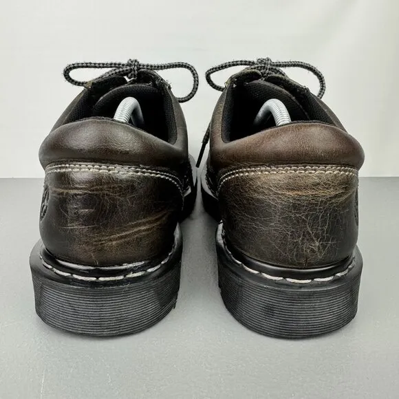 Dr Martens Basel Shoes Mens 12 Brown 6 Eye Distressed Leather Grunge Chunky Y2K