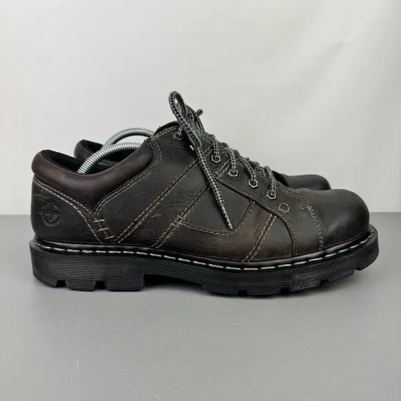 Dr Martens Basel Shoes Mens 12 Brown 6 Eye Distressed Leather Grunge Chunky Y2K