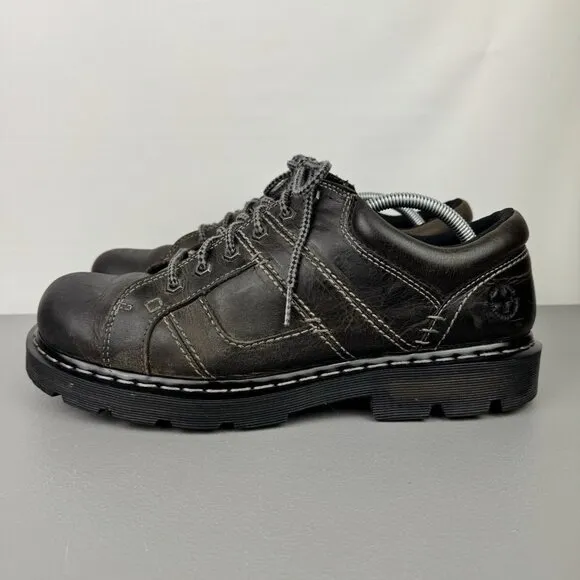 Dr Martens Basel Shoes Mens 12 Brown 6 Eye Distressed Leather Grunge Chunky Y2K