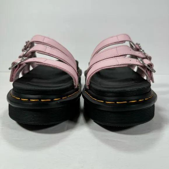 Dr. Martens Blaire Pink Strappy Leather Chunky Platform Slide Sandals Women 8