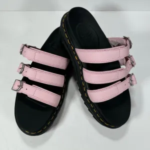 Dr. Martens Blaire Pink Strappy Leather Chunky Platform Slide Sandals Women 8
