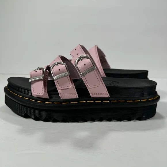 Dr. Martens Blaire Pink Strappy Leather Chunky Platform Slide Sandals Women 8