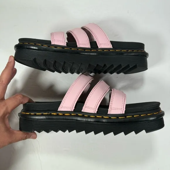 Dr. Martens Blaire Pink Strappy Leather Chunky Platform Slide Sandals Women 8