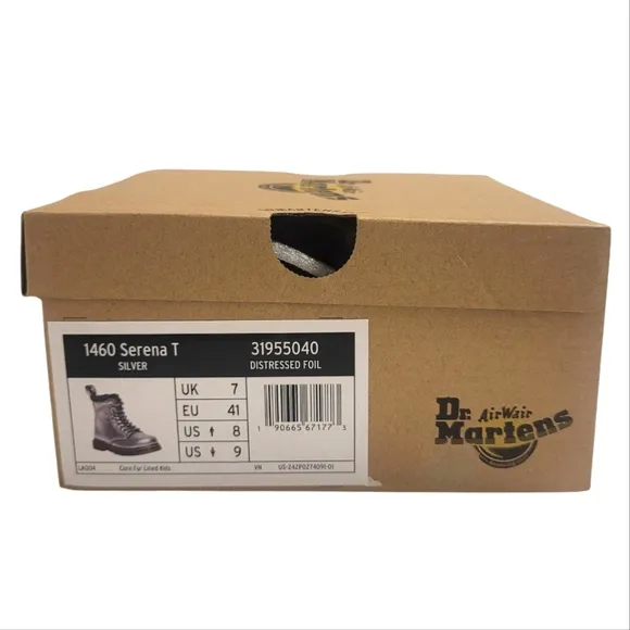 Dr Martens Boots Metallic Silver Foiled Leather Lace Up Fur Lined Shoes Kids 8