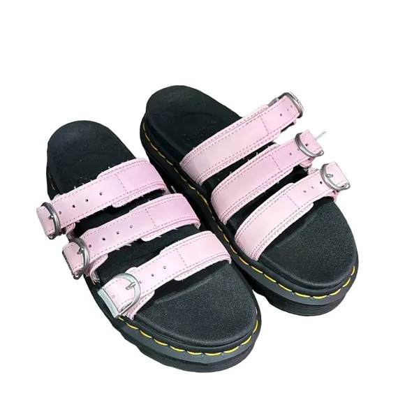 Dr. Martens Pink Blaire Leather PlatformSlide Sandals Women's 5