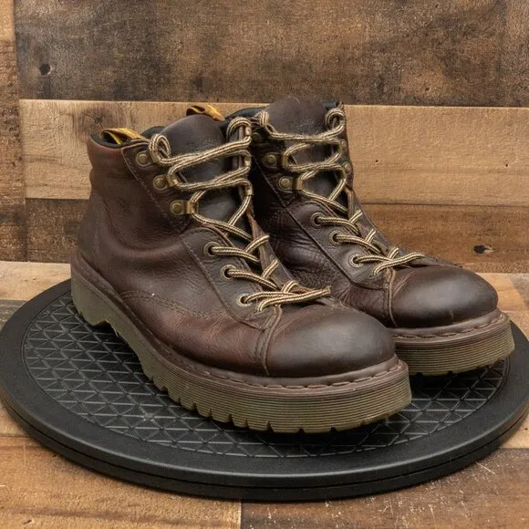 DR MARTENS VINTAGE MENS BOOTS BROWN LEATHER 8287 LACE UP COMBAT STYLE SIZE 14