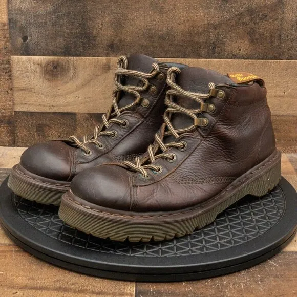 DR MARTENS VINTAGE MENS BOOTS BROWN LEATHER 8287 LACE UP COMBAT STYLE SIZE 14