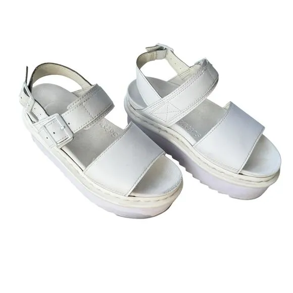 Dr. Martens Women's Voss Mono Hydro White Leather Straps SoftWair Sandals Size 6