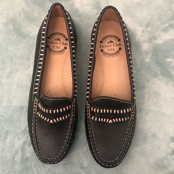 Driver Club USA Womens Moccasin Size 10 Loafers Black /Tan stiching