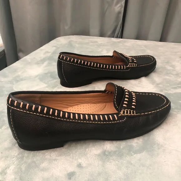 Driver Club USA Womens Moccasin Size 10 Loafers Black /Tan stiching