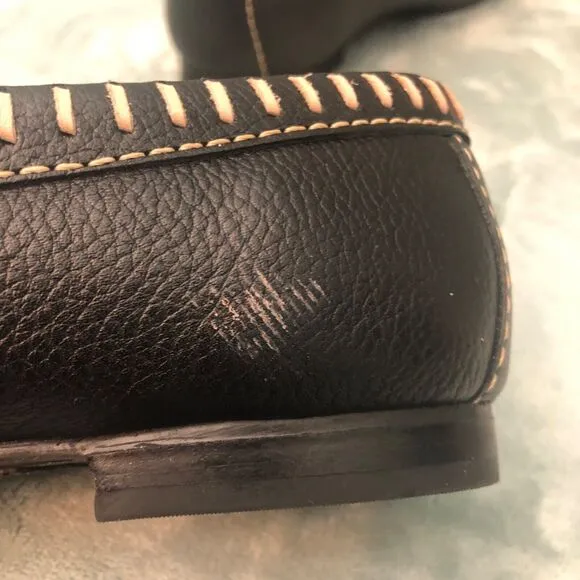 Driver Club USA Womens Moccasin Size 10 Loafers Black /Tan stiching