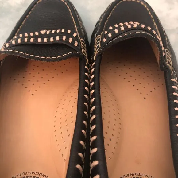 Driver Club USA Womens Moccasin Size 10 Loafers Black /Tan stiching