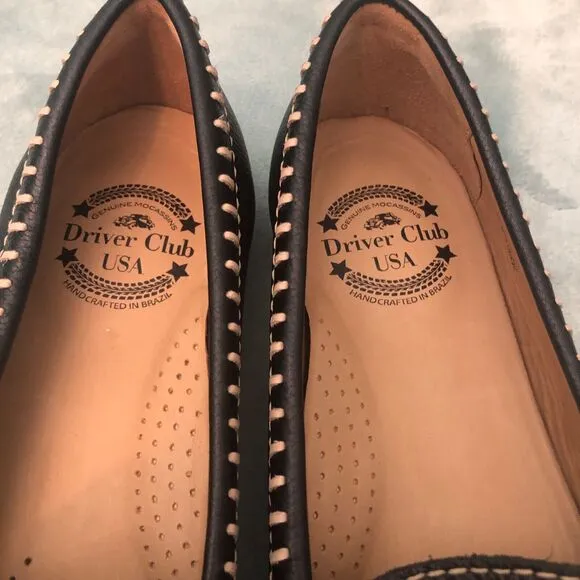 Driver Club USA Womens Moccasin Size 10 Loafers Black /Tan stiching