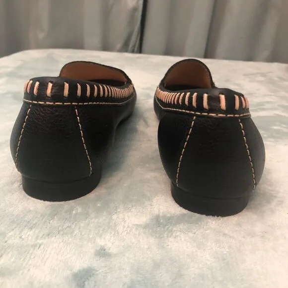 Driver Club USA Womens Moccasin Size 10 Loafers Black /Tan stiching