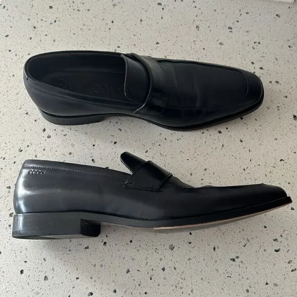 ECCO Men’s Black Leather Sleek Loafers Slip On Style Shoes Size EU42 / US8-8.5
