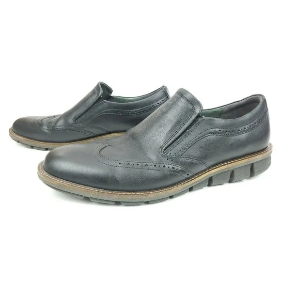 ECCO Mens Jeremy Black Slip On Brogue Wingtip 12