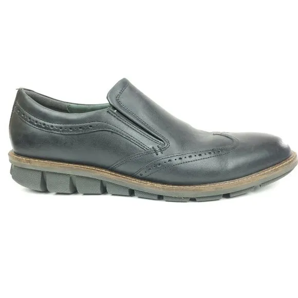 ECCO Mens Jeremy Black Slip On Brogue Wingtip 12