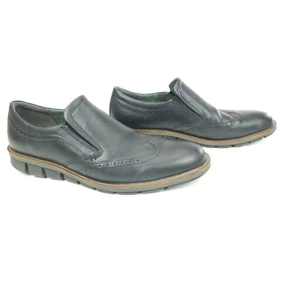 ECCO Mens Jeremy Black Slip On Brogue Wingtip 12