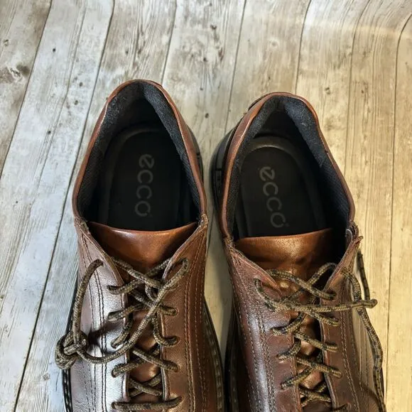 Ecco Men's Neoflexor Oxford Size 44 10 Brown Leather Tie Casual Travel Shoes