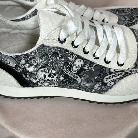 Ed Hardy Hank Men's Lace-up Skull Shoes COLOR WHITE SIZE 12 Casual Streetwear