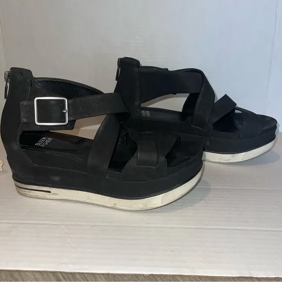 Eileen Fisher Boost Wedge Black Platform Sandal Sz 7.5