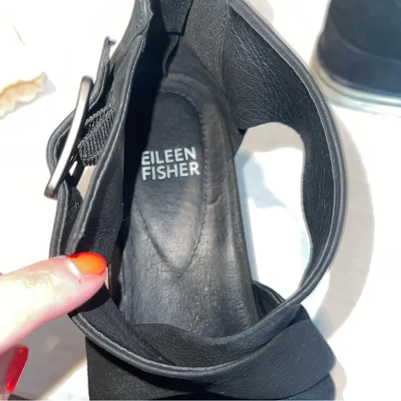 Eileen Fisher Boost Wedge Black Platform Sandal Sz 7.5