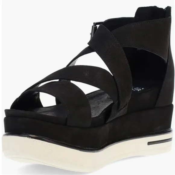 Eileen Fisher Boost Wedge Black Platform Sandal Sz 7.5