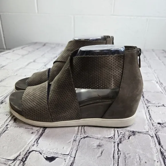 Eileen Fisher The Voice taupe perforated criss cross wedge sandals