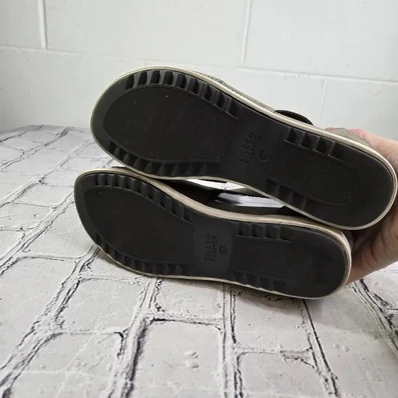 Eileen Fisher The Voice taupe perforated criss cross wedge sandals