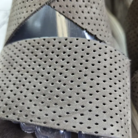 Eileen Fisher The Voice taupe perforated criss cross wedge sandals