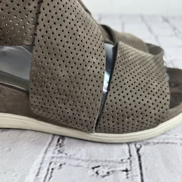 Eileen Fisher The Voice taupe perforated criss cross wedge sandals