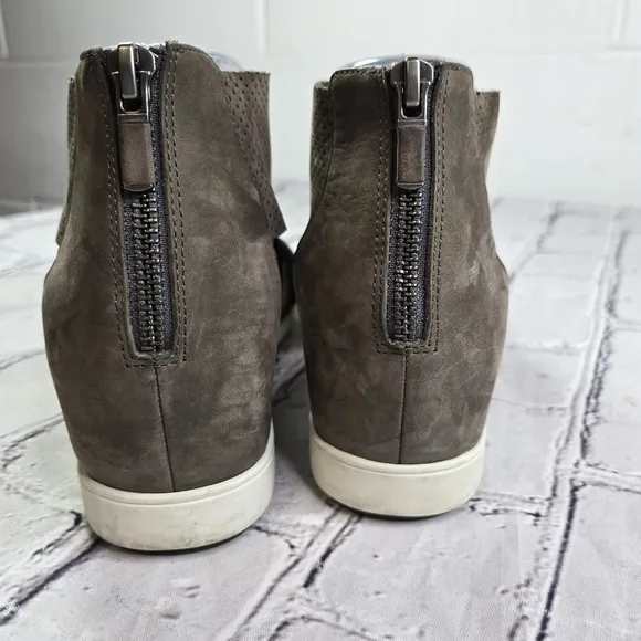 Eileen Fisher The Voice taupe perforated criss cross wedge sandals