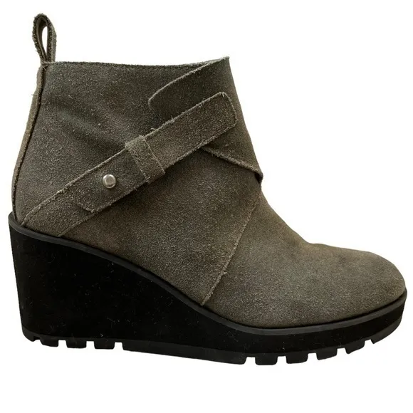 Eileen Fisher Tinker Wedge Bootie Chunky Platform Gray Suede Womens 7