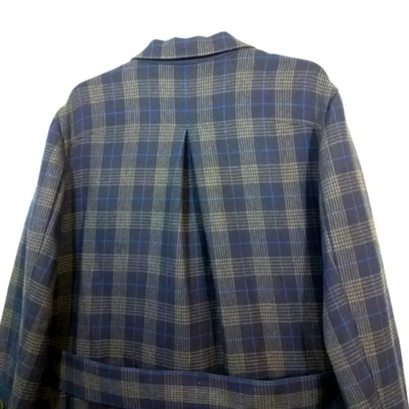Elizabeth and James plaid grey blue wool blend coat M