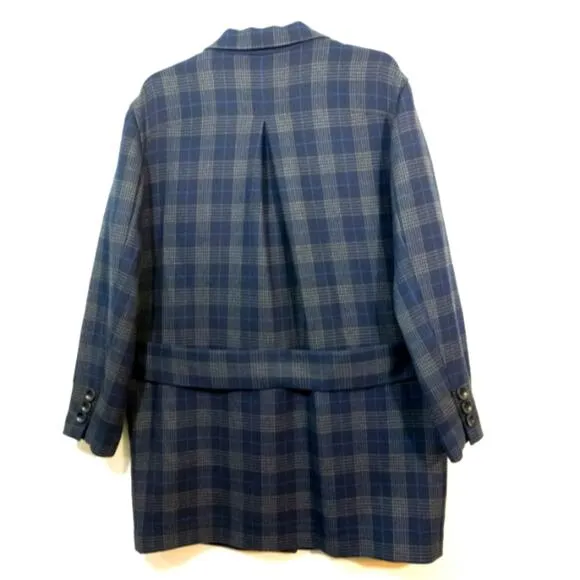 Elizabeth and James plaid grey blue wool blend coat M