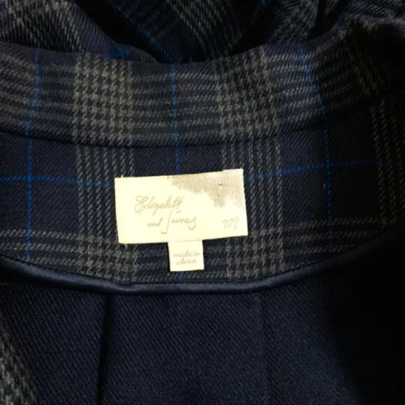 Elizabeth and James plaid grey blue wool blend coat M